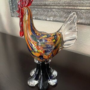 Handblown Glass  Colorful Glass Rooster Figurine